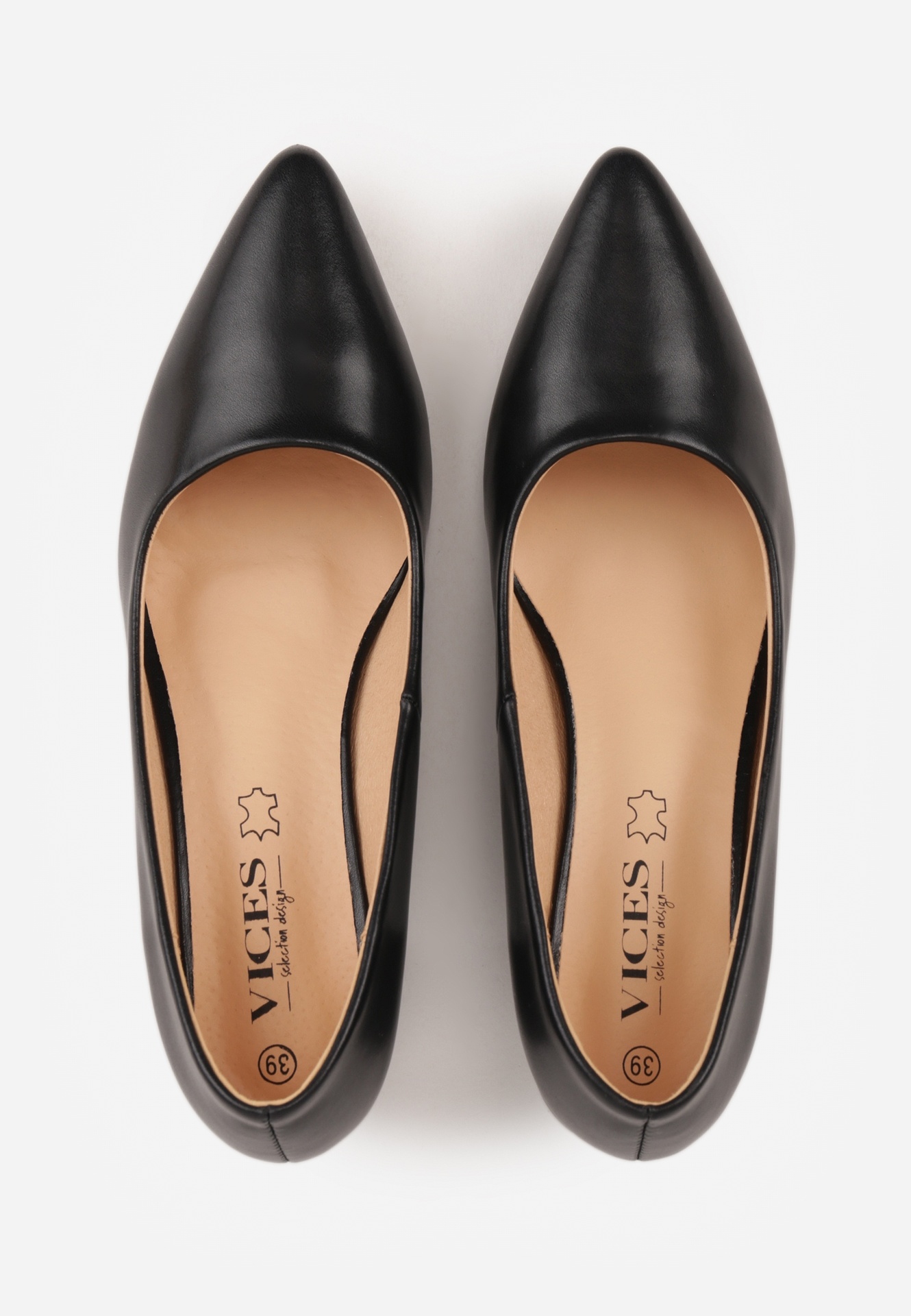 Czarne Skórzane Czółenka VICES na Słupkowym Obcasie Nerilise