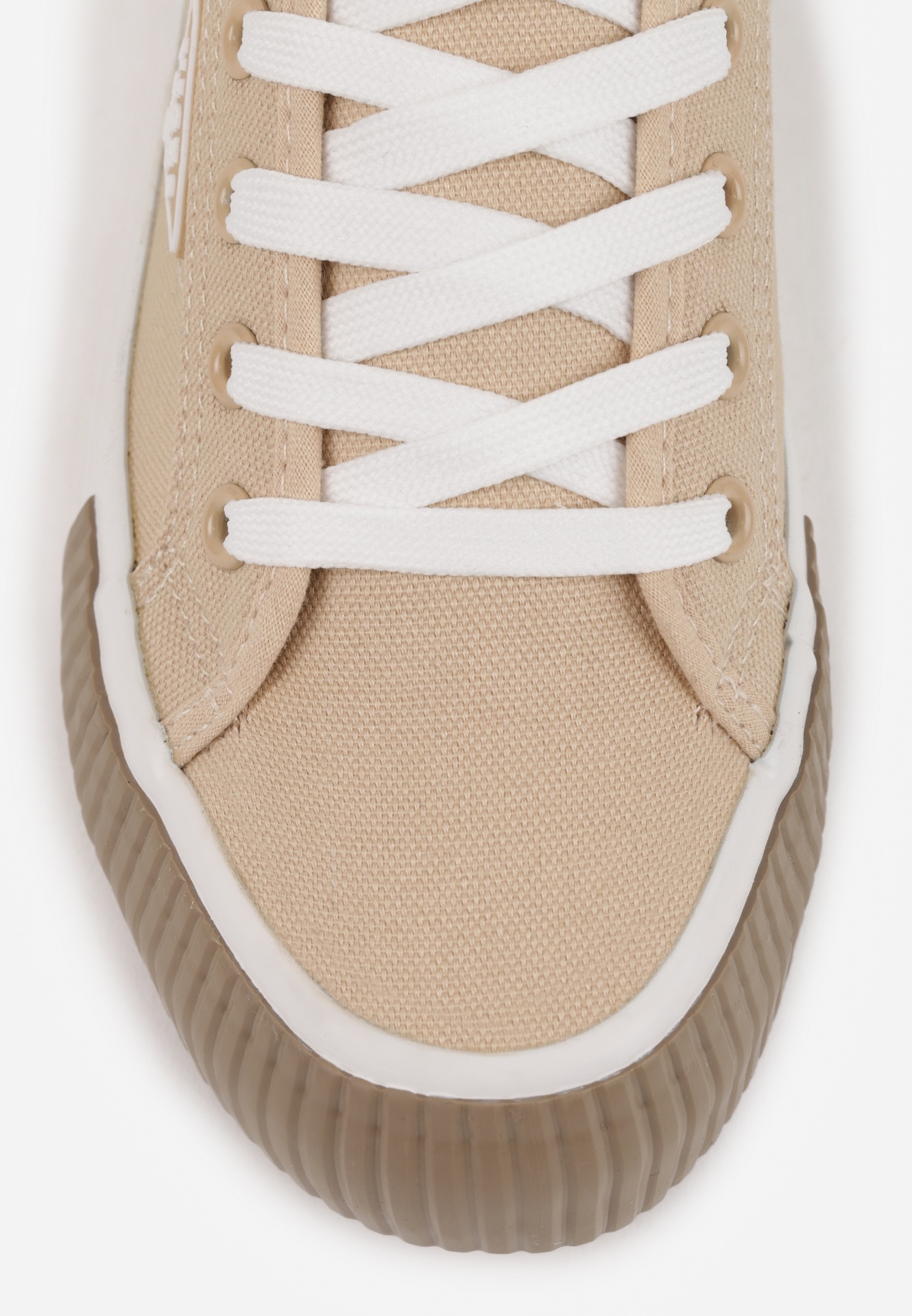 Beżowe Trampki VICES na Żłobionej Platformie Zdobione Trójkątną Aplikacją Lorerina