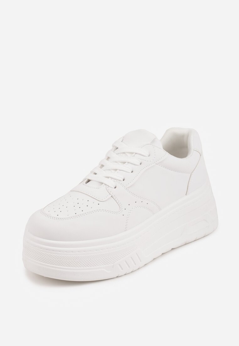 Białe Sneakersy VICES na Grubej Podeszwie Zdobione Perforacją przy Nosku Riosina