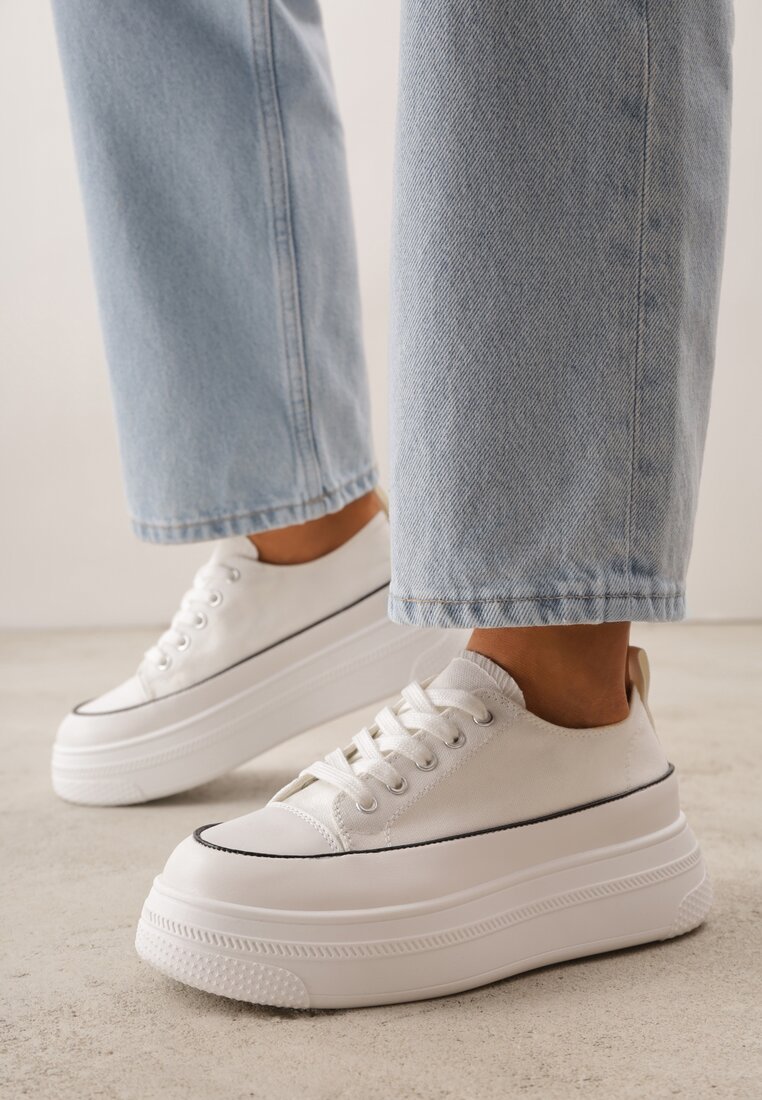 Białe Trampki VICES na Platformie z Ozdobnym Paskiem Wokół Podeszwy Rionira