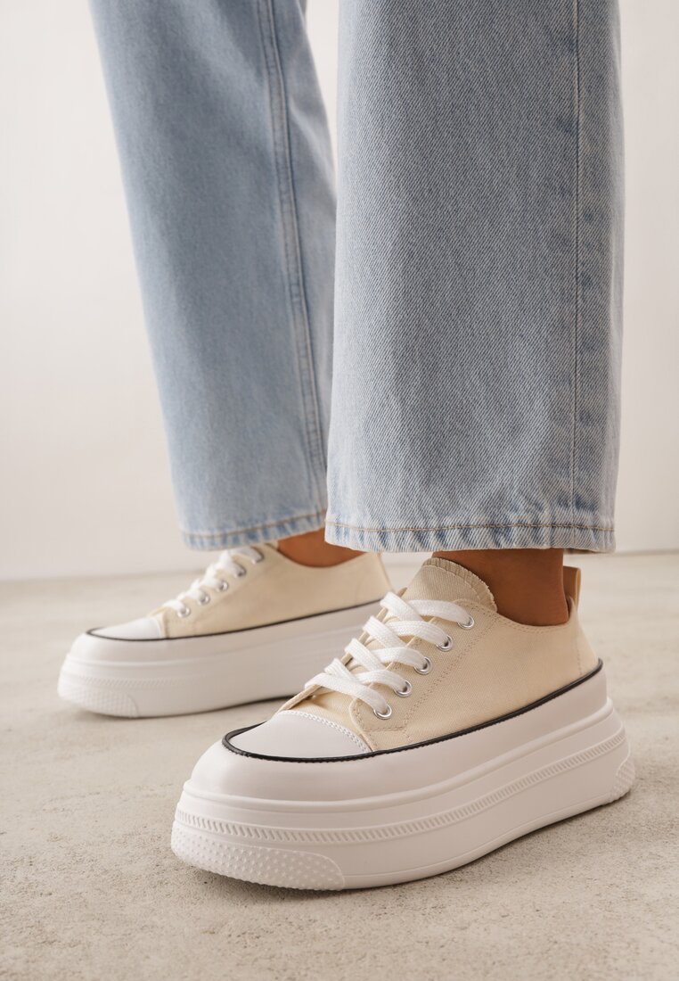 Beżowe Trampki VICES na Platformie z Ozdobnym Paskiem Wokół Podeszwy Rionira