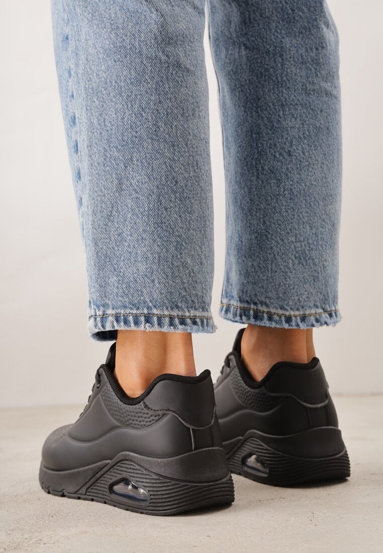 Czarne Sneakersy na Platformie z Transparentną Wstawką przy Podeszwie Riovira