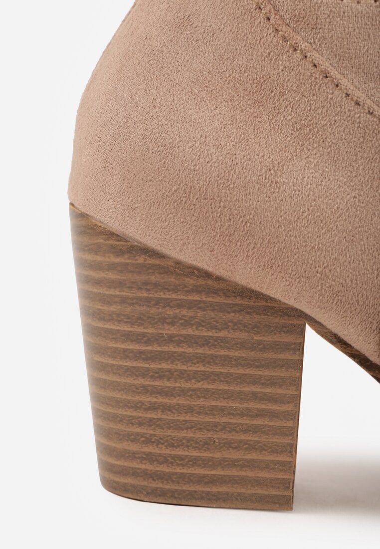 Ciemnobeżowe Ażurowe Botki Kowbojki VICES na Słupku Falenatea