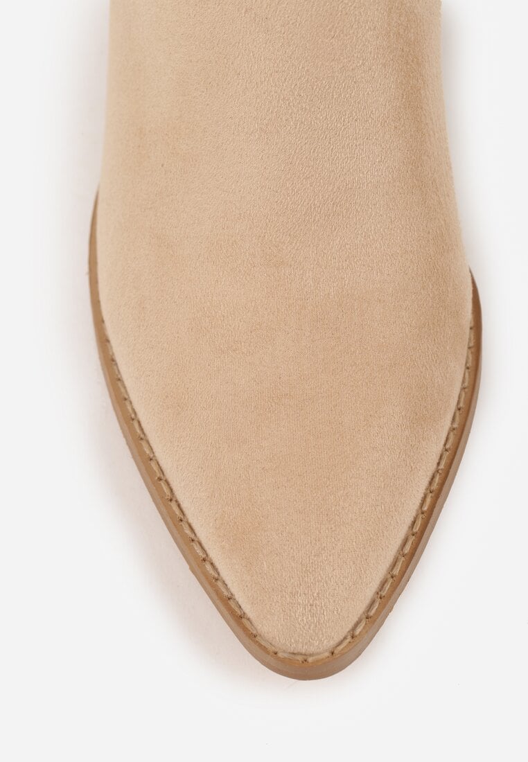 Beżowe Ażurowe Botki Kowbojki VICES na Słupku Falenatea