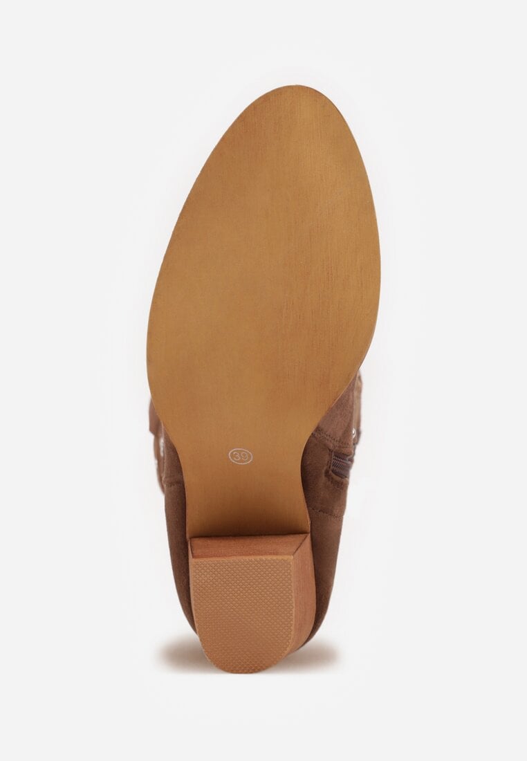 Brązowe Ażurowe Botki Kowbojki VICES na Stożku Zdobione Nitami Sennatea