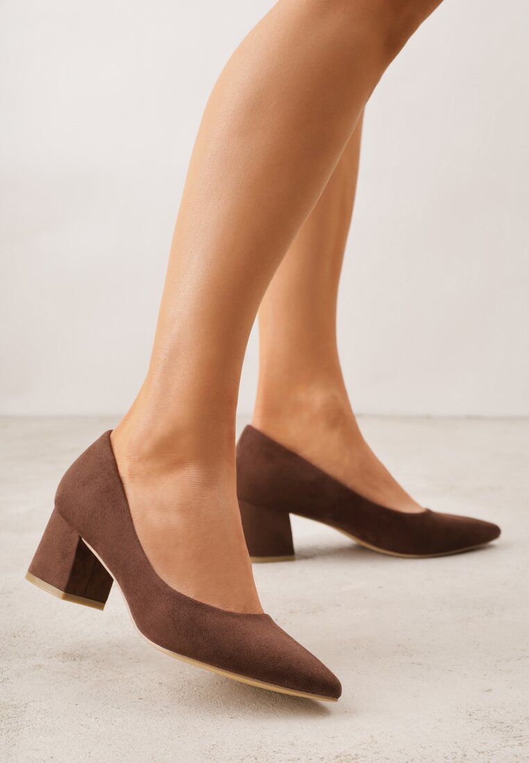 Brązowe Czółenka Vices na Słupku z Wkładką ze Skóry Naturalnej Rieris