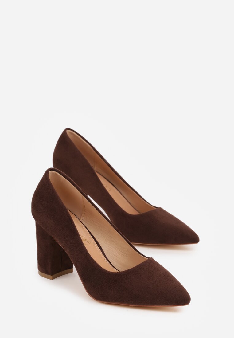 Ciemnobrązowe Casualowe Czółenka na Słupku Vices z Wkładką ze Skóry Naturalnej Maidra