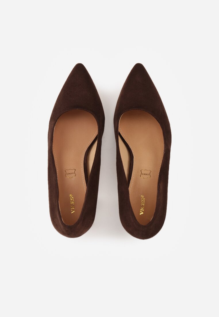 Ciemnobrązowe Casualowe Czółenka na Słupku Vices z Wkładką ze Skóry Naturalnej Maidra