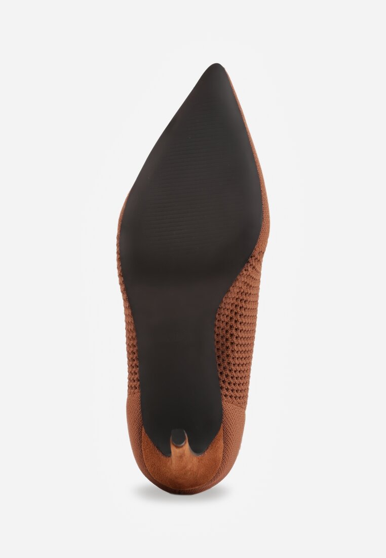 Brązowe Botki VICES na Szpilce z Elastyczną Dzianinową Cholewką Dedanna