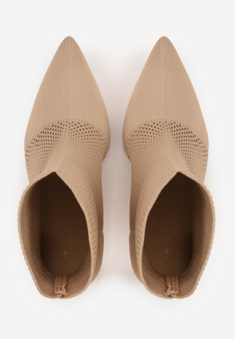 Ciemnobeżowe Botki VICES na Szpilce z Elastyczną Dzianinową Cholewką Dedanna