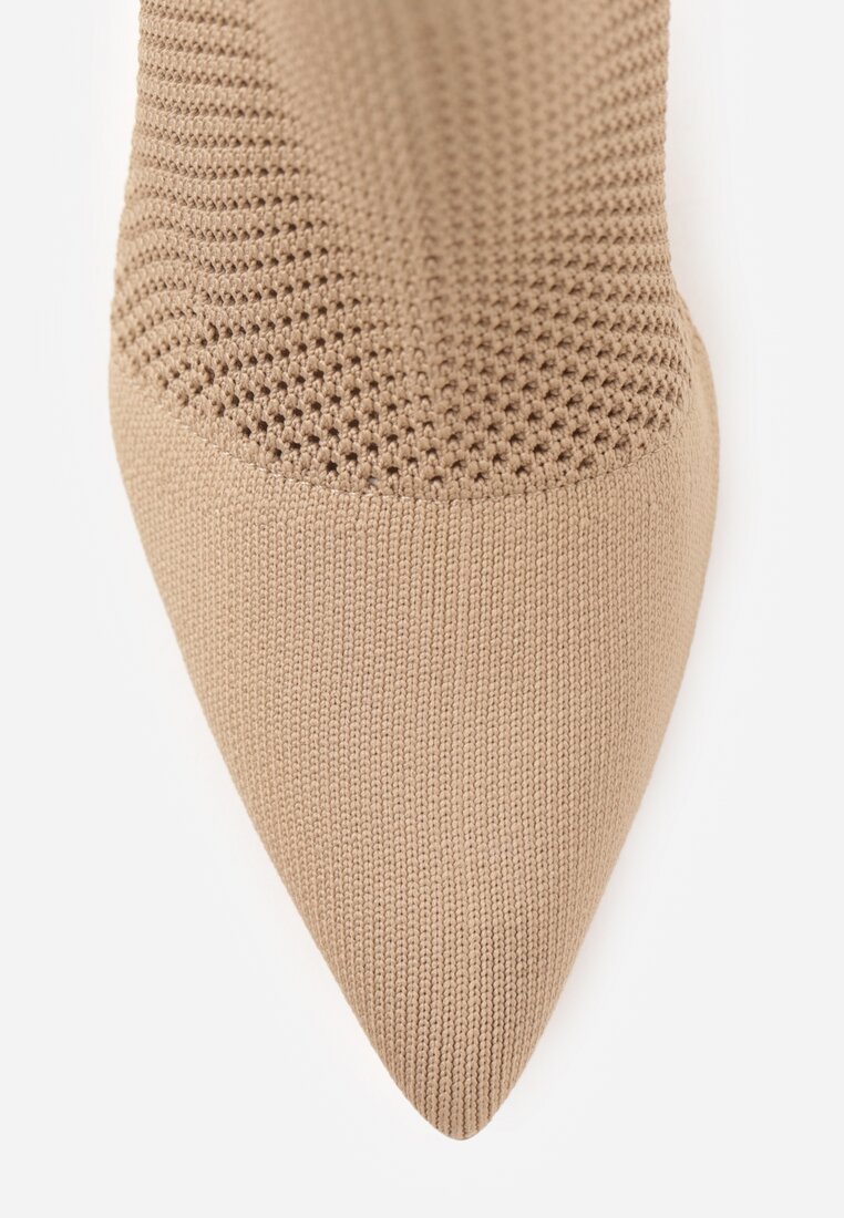 Ciemnobeżowe Botki VICES na Szpilce z Elastyczną Dzianinową Cholewką Dedanna