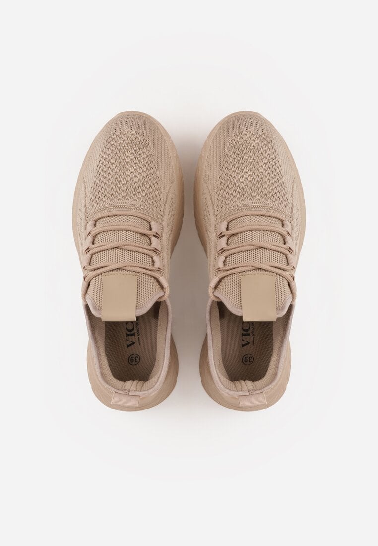 Ciemnobeżowe Buty Sportowe na Platformie ze Sznurowaniem Adelmarie