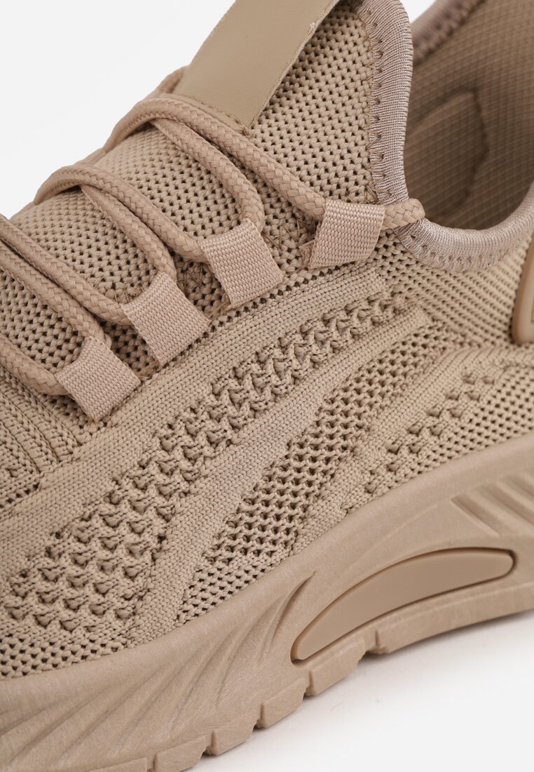 Ciemnobeżowe Buty Sportowe na Platformie ze Sznurowaniem Adelmarie