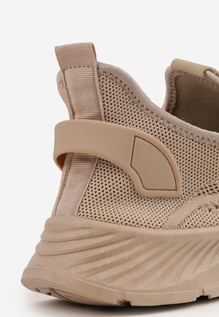 Ciemnobeżowe Buty Sportowe na Platformie ze Sznurowaniem Adelmarie