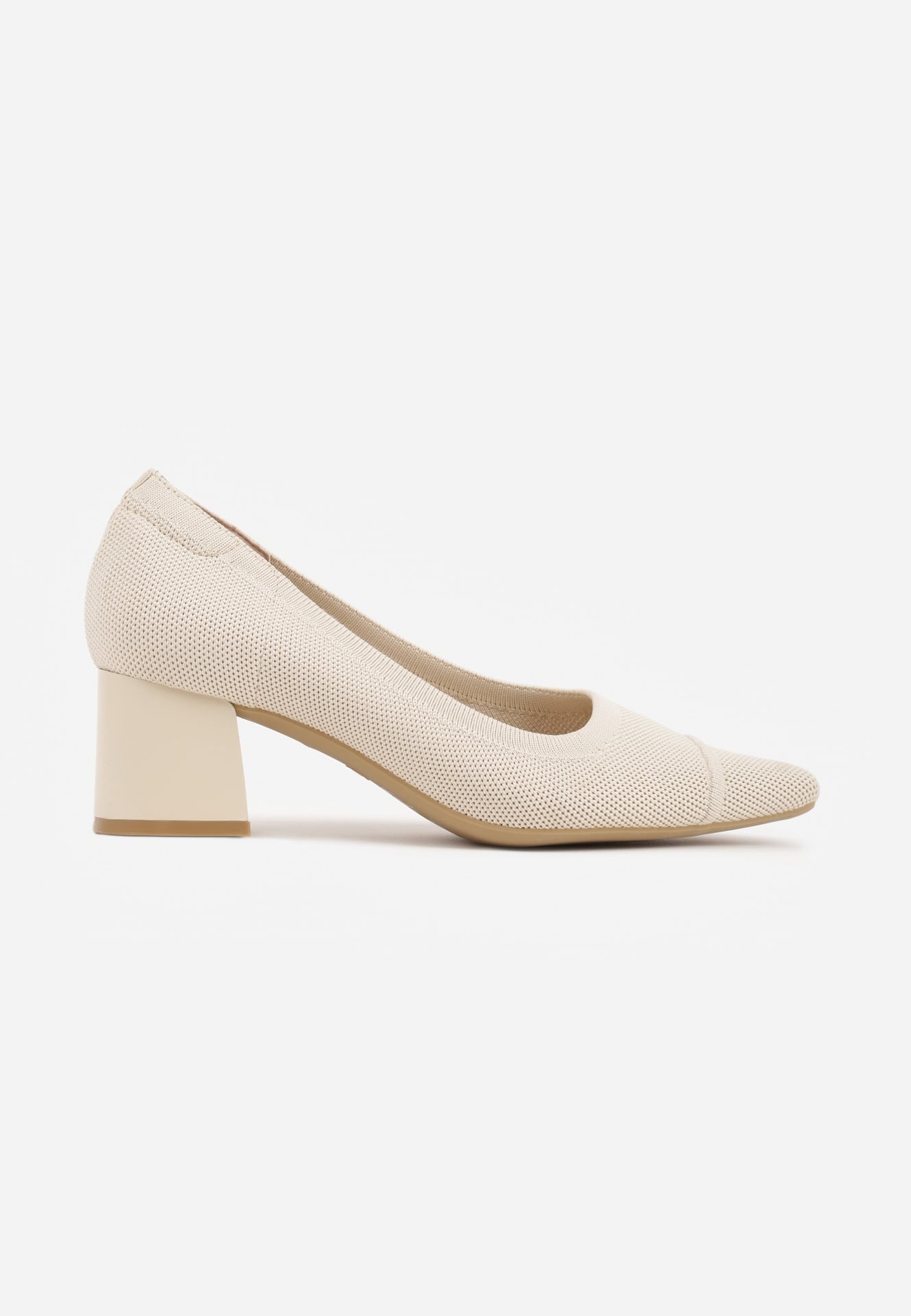 Beżowe Strukturalne Czółenka VICES na Słupkowym Obcasie Abathise