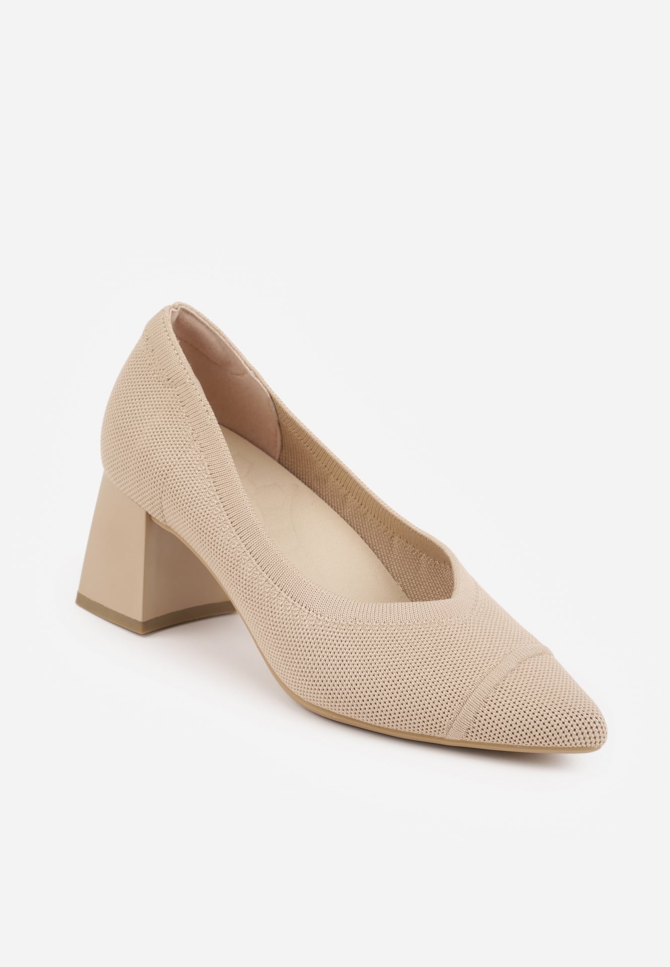 Ciemnobeżowe Czółenka VICES na Geometrycznym Słupku Daphilane