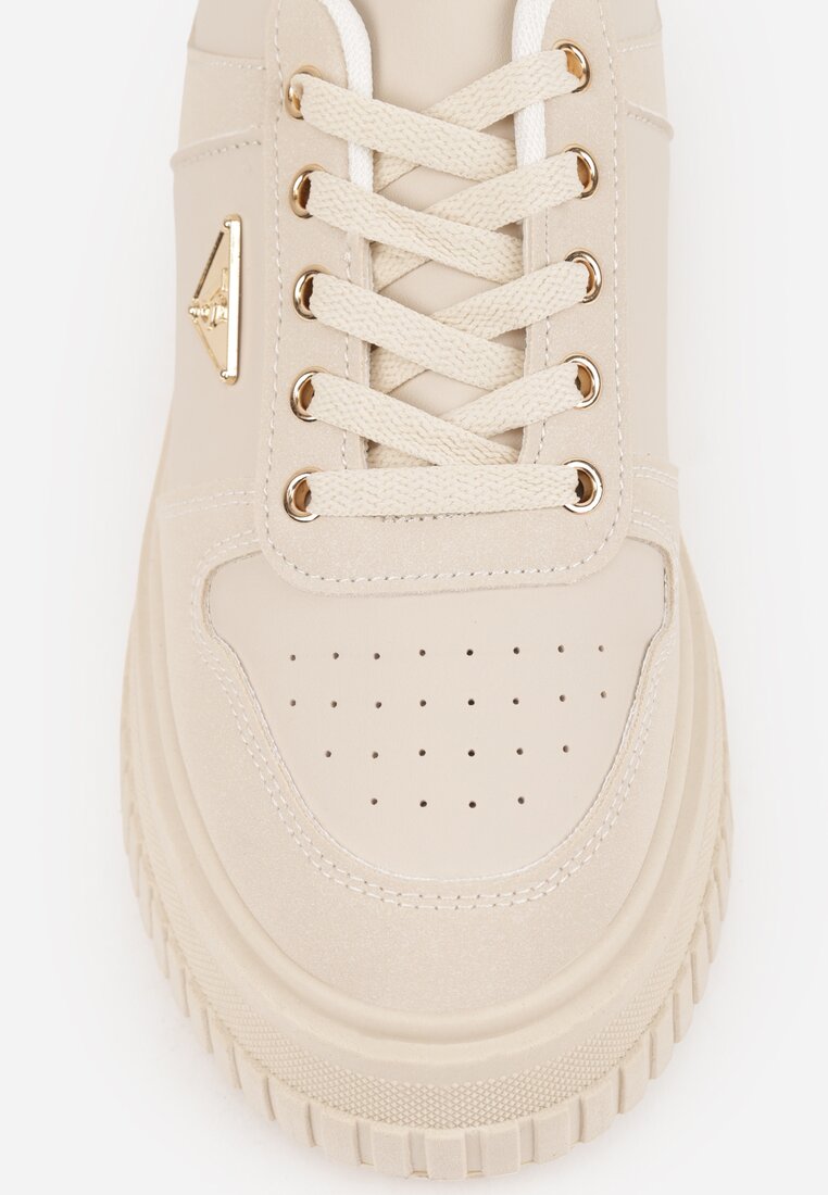 Beżowe Chunky Sneakersy z Trójkątną Aplikacją VICES na Platformie Cezaline