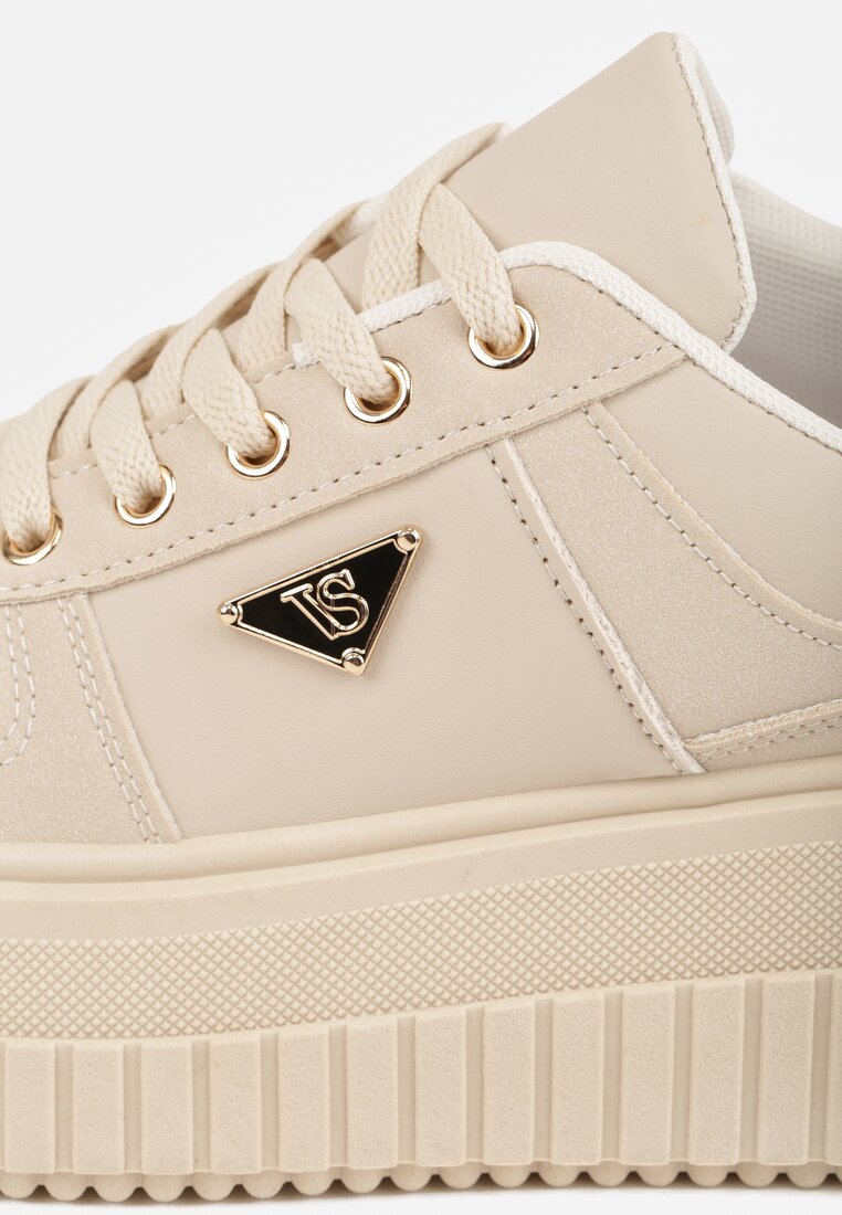 Beżowe Chunky Sneakersy z Trójkątną Aplikacją VICES na Platformie Cezaline