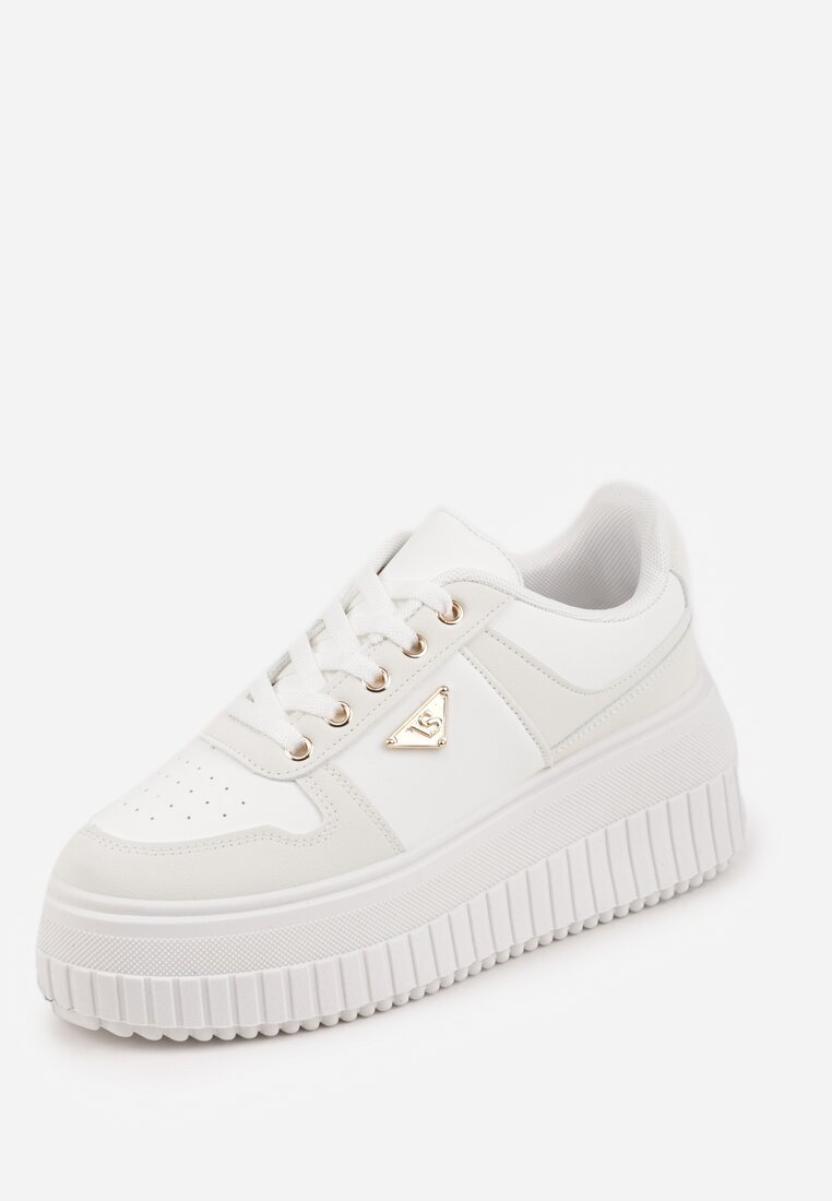 Białe Chunky Sneakersy z Trójkątną Aplikacją VICES na Platformie Cezaline