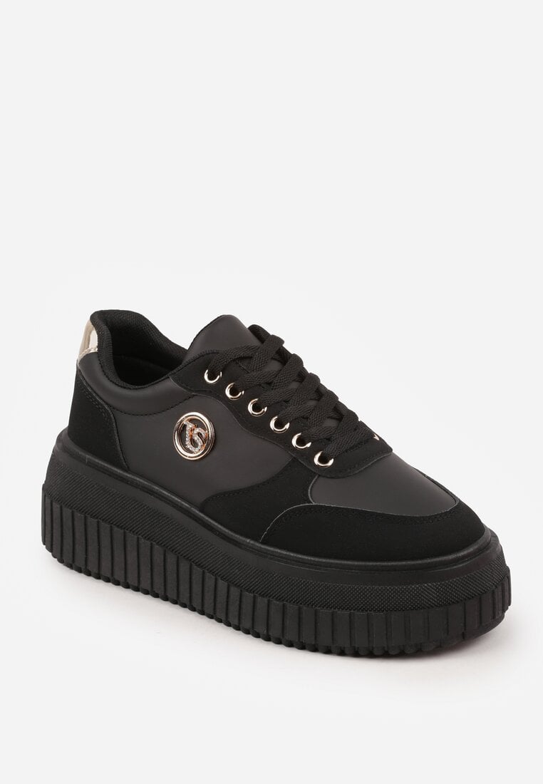 Czarne Chunky Sneakersy VICES z Aplikacją na Platformie ze Żłobieniami Ilunatesa