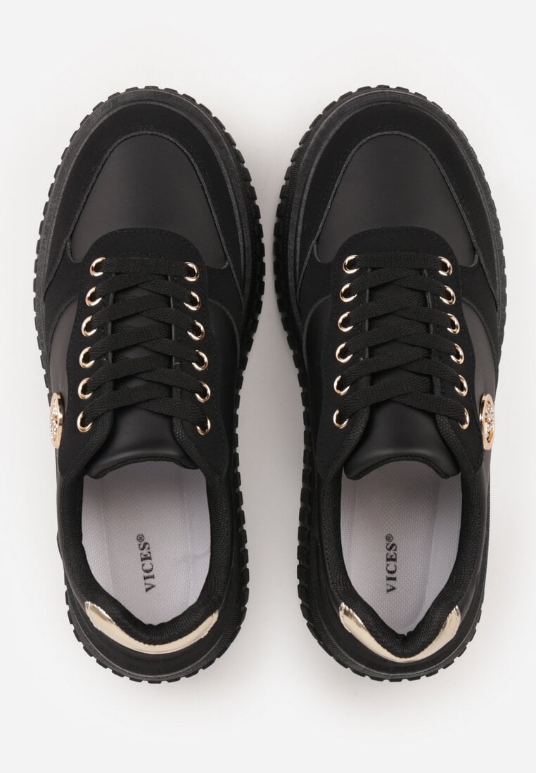 Czarne Chunky Sneakersy VICES z Aplikacją na Platformie ze Żłobieniami Ilunatesa