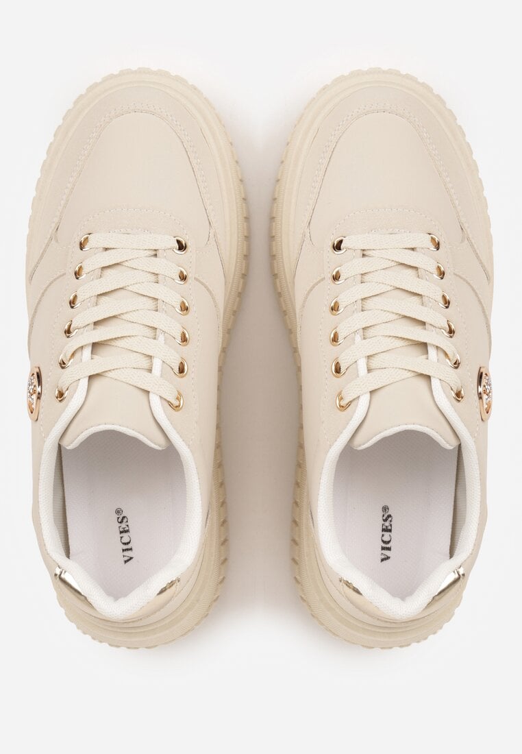 Beżowe Chunky Sneakersy VICES z Aplikacją na Platformie ze Żłobieniami Ilunatesa