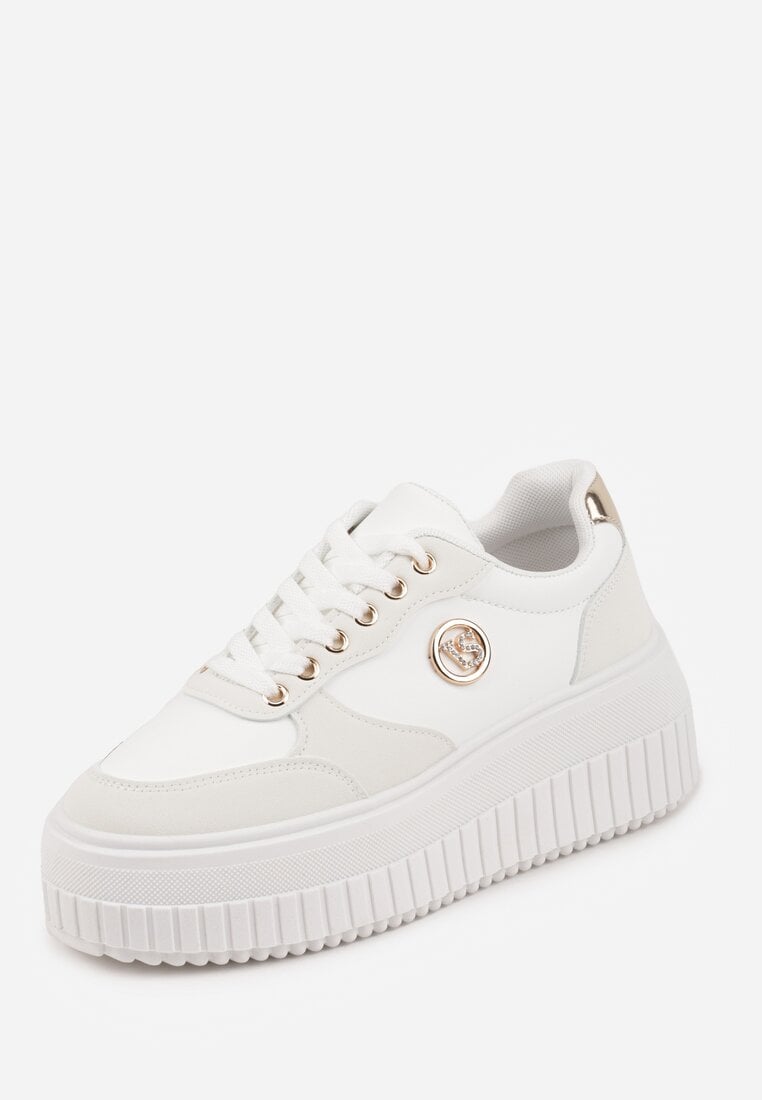 Białe Chunky Sneakersy VICES z Aplikacją na Platformie ze Żłobieniami Ilunatesa