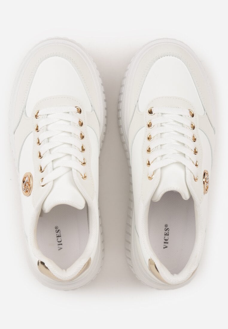 Białe Chunky Sneakersy VICES z Aplikacją na Platformie ze Żłobieniami Ilunatesa