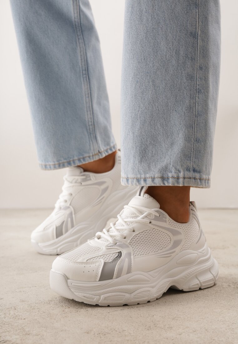 Białe Sneakersy VICES na Geometrycznej Platformie z Perforacją Elinata