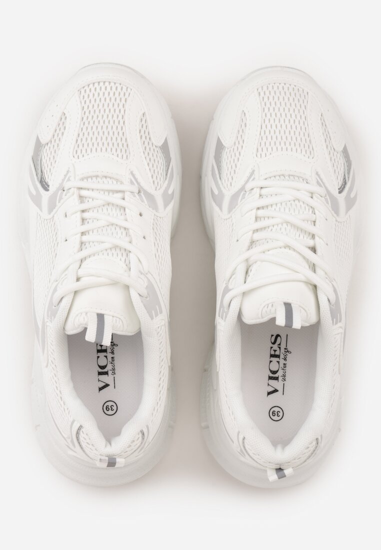 Białe Sneakersy VICES na Geometrycznej Platformie z Perforacją Elinata