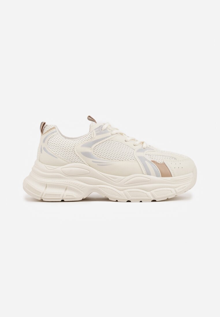 Beżowe Sneakersy VICES na Geometrycznej Platformie z Perforacją Elinata