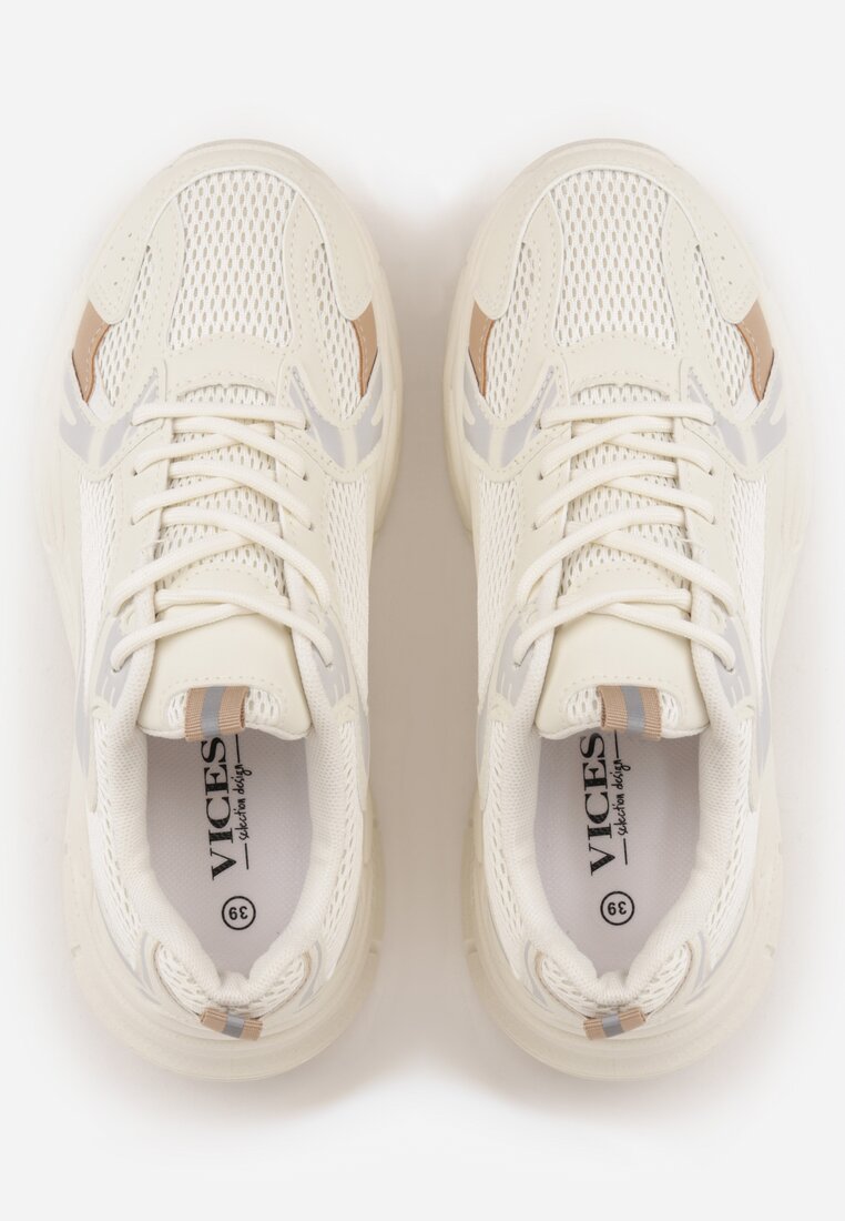 Beżowe Sneakersy VICES na Geometrycznej Platformie z Perforacją Elinata
