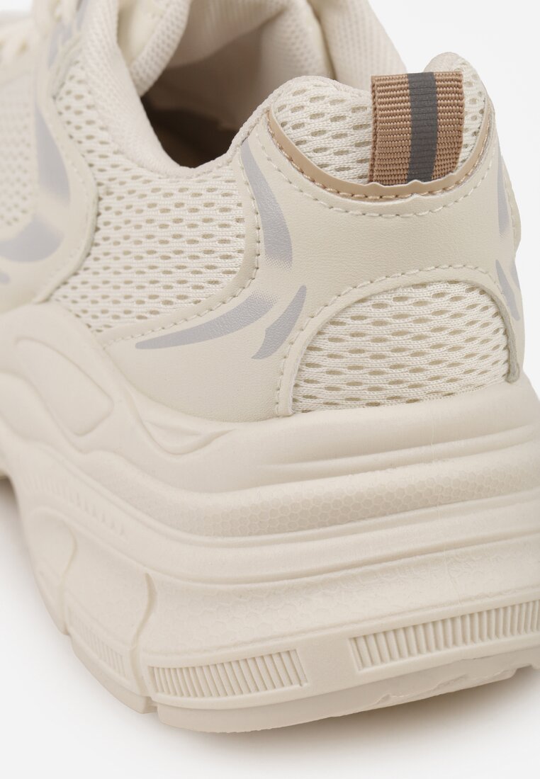 Beżowe Sneakersy VICES na Geometrycznej Platformie z Perforacją Elinata