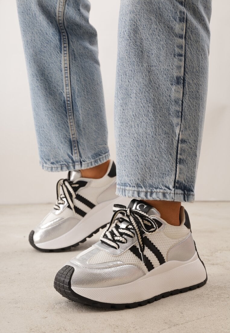 Srebrne Streetwearowe Sneakersy Chunky VICES na Platformie Ilnatea