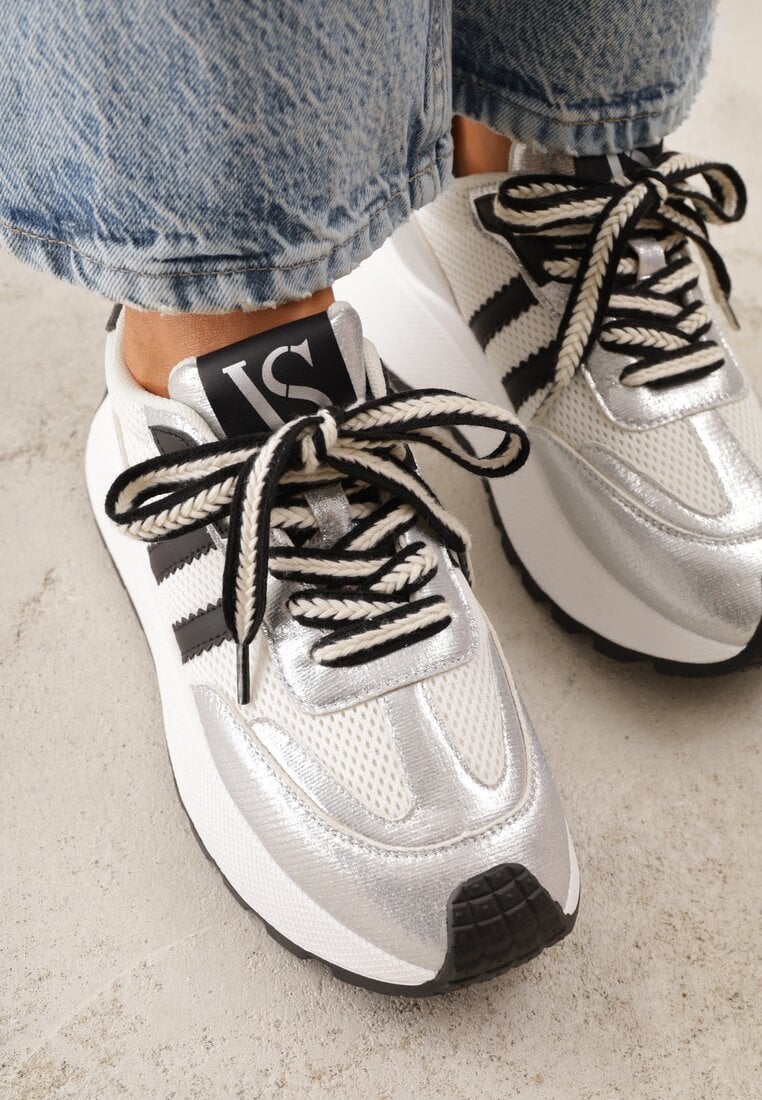 Srebrne Streetwearowe Sneakersy Chunky VICES na Platformie Ilnatea