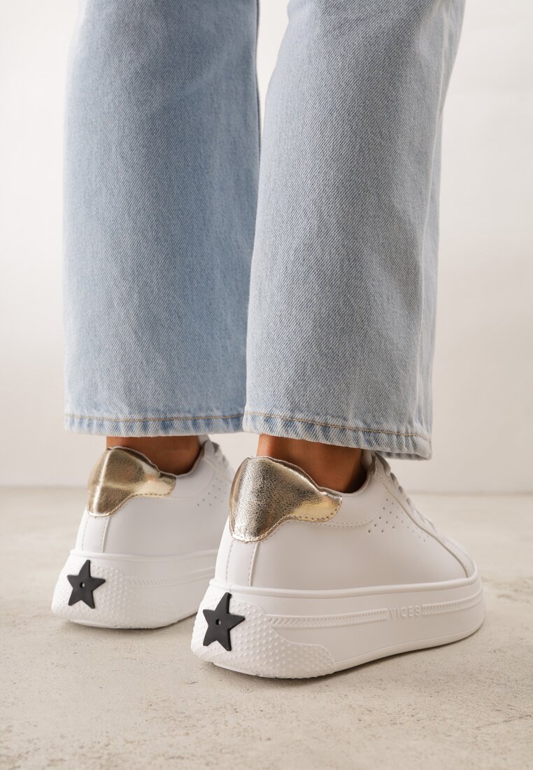 Biało-Złote Sneakersy VICES Ozdobione Gwiazdą i Błyszczącą Wstawką Oranatta