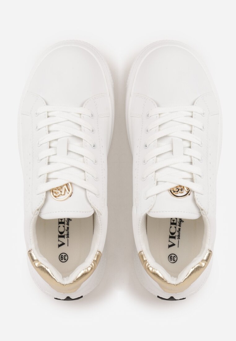 Biało-Złote Sneakersy VICES Ozdobione Gwiazdą i Błyszczącą Wstawką Oranatta