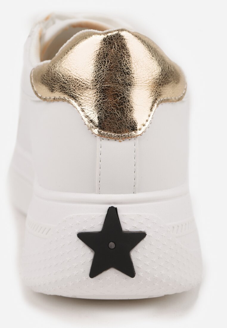 Biało-Złote Sneakersy VICES Ozdobione Gwiazdą i Błyszczącą Wstawką Oranatta