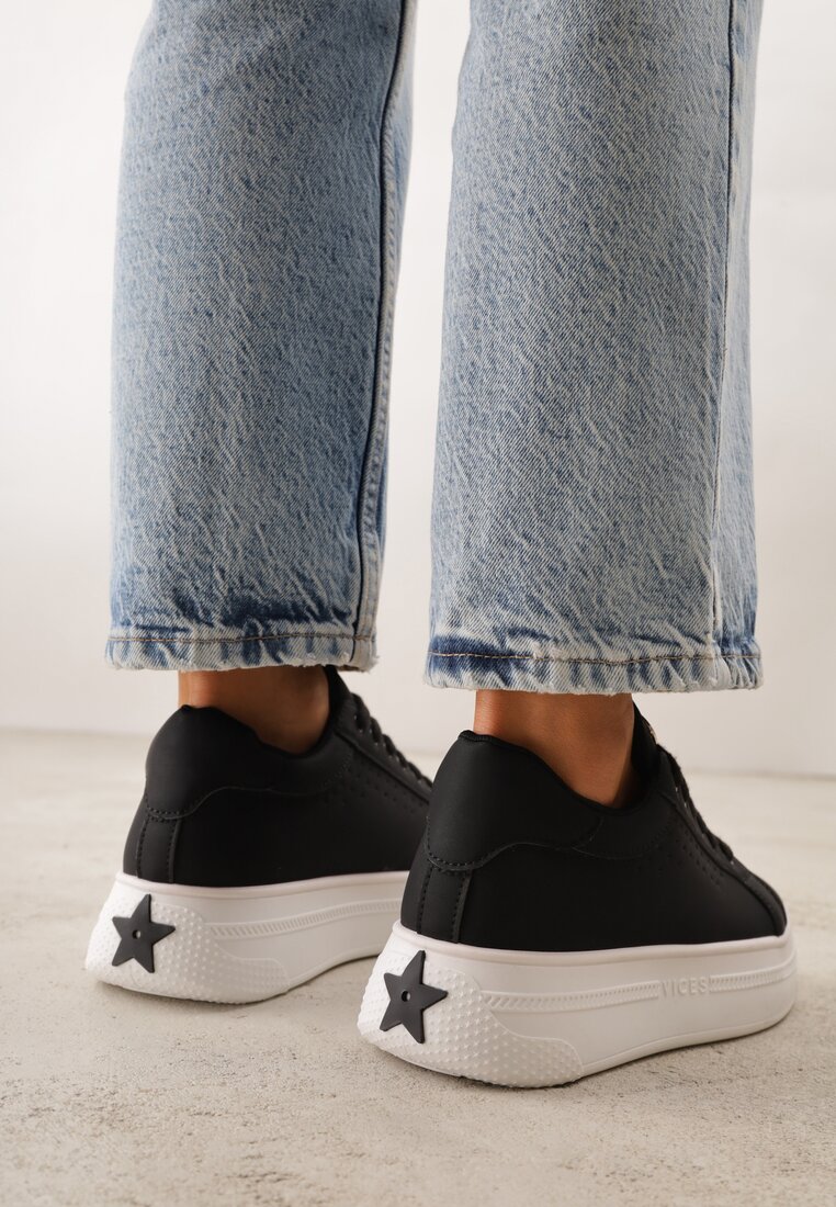 Czarne Sneakersy VICES Ozdobione Gwiazdą i Błyszczącą Wstawką Oranatta