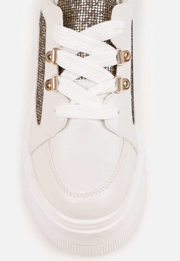 Białe Sneakersy VICES na Koturnie z Brokatowymi Wstawkami Morinatea