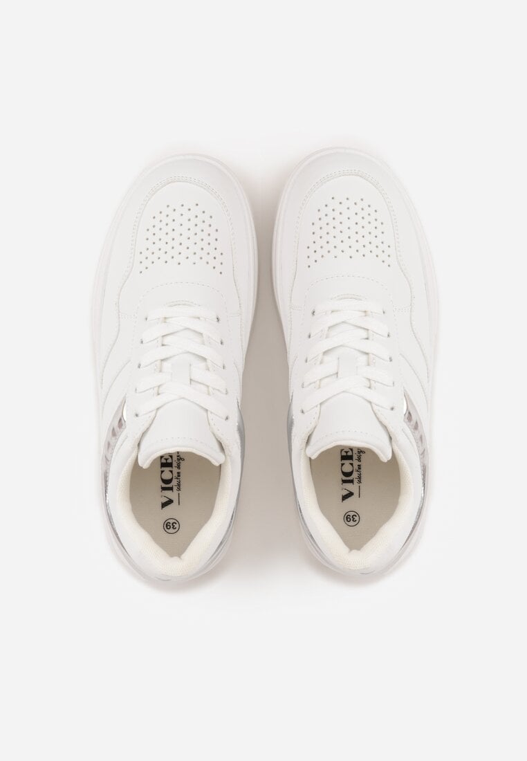 Biało-Srebrne Sneakersy VICES na Platformie Ozdobione Tłoczonym Napisem Berolla