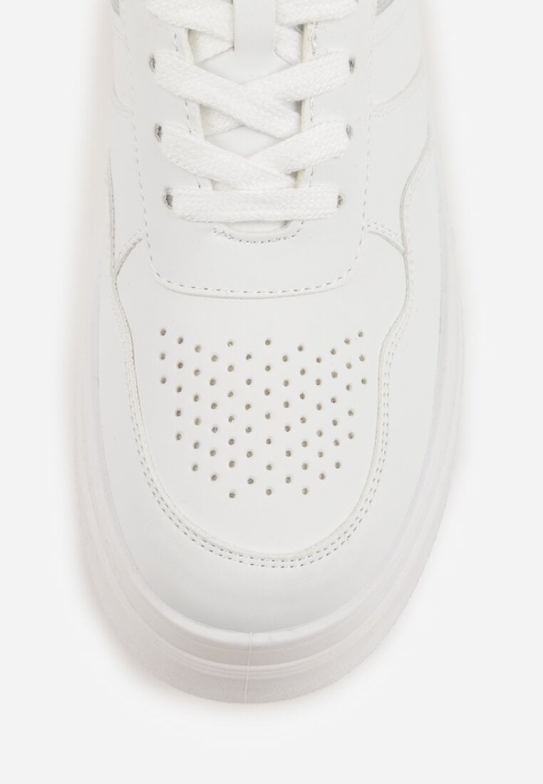 Biało-Srebrne Sneakersy VICES na Platformie Ozdobione Tłoczonym Napisem Berolla
