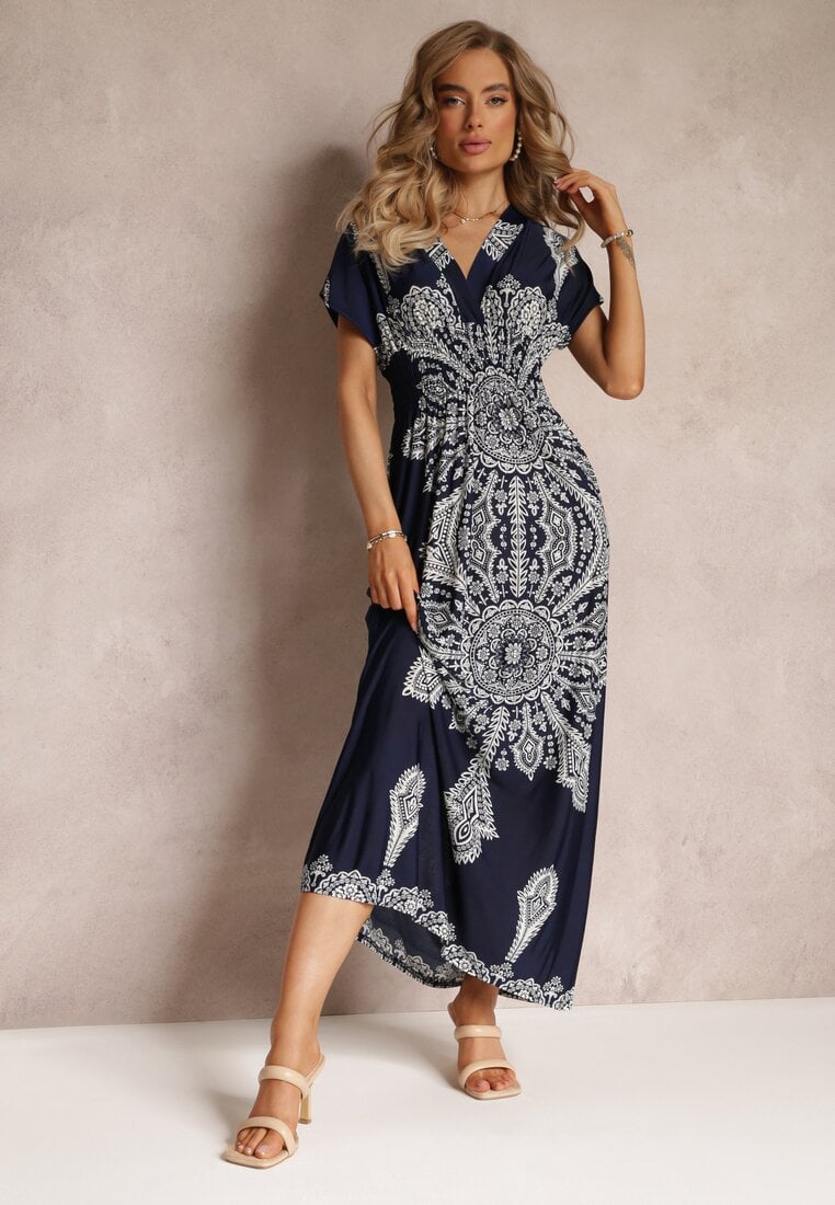 Rochie Bleumarin Maxi cu Imprimeu Etnic Josanie