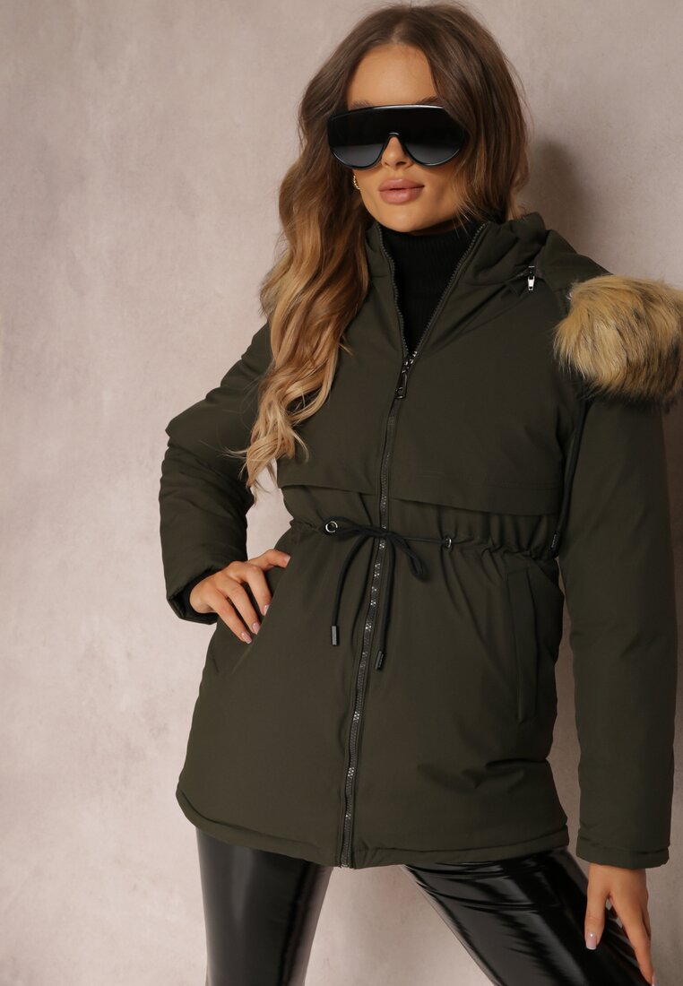 Jachetă Parka Verde închisă cu Glugă cu Blană Bimi