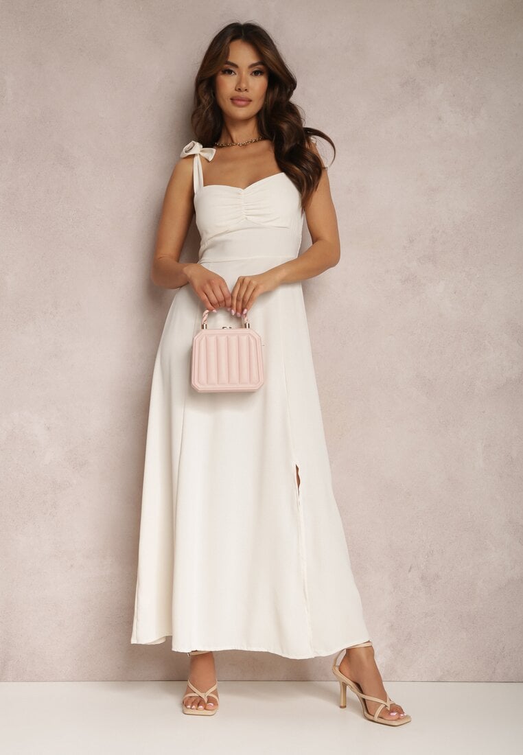 Rochie Bej deschis Cloche cu Bretele legate și Decupaj Argomeda