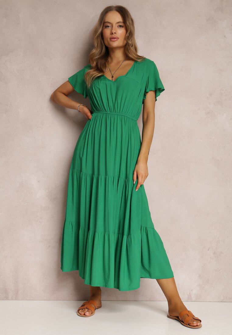 Rochie Verde evazată din Vâscoză stil Folky