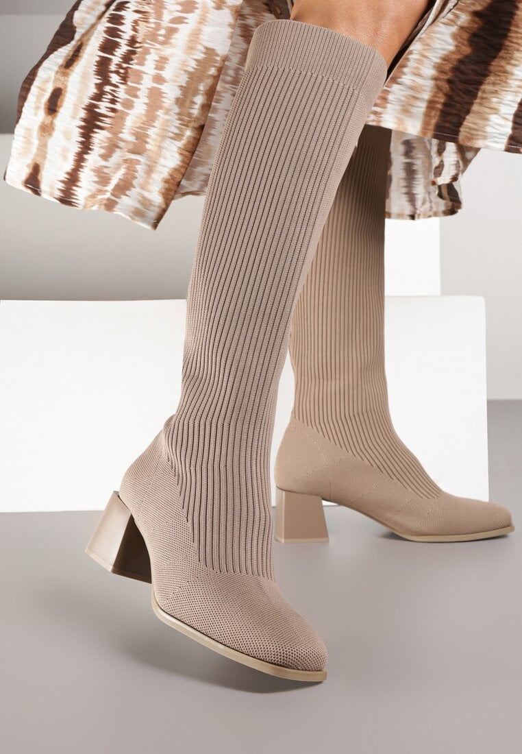 Cizme Bej închis cu Gambă Elastică Timerine