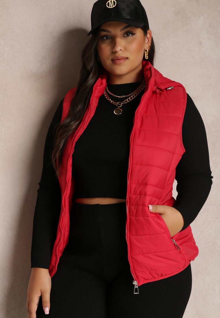 Vestă Roșie Matlasată cu Glugă Rithe