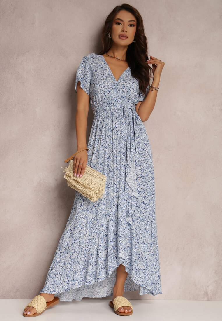 Rochie Cloche Albastră cu cordon și volan decorativ Holm