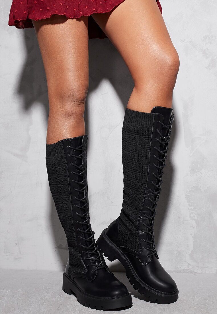 emorinaページ Kozaki damskie skórzane czarne z elastyczną cholewką